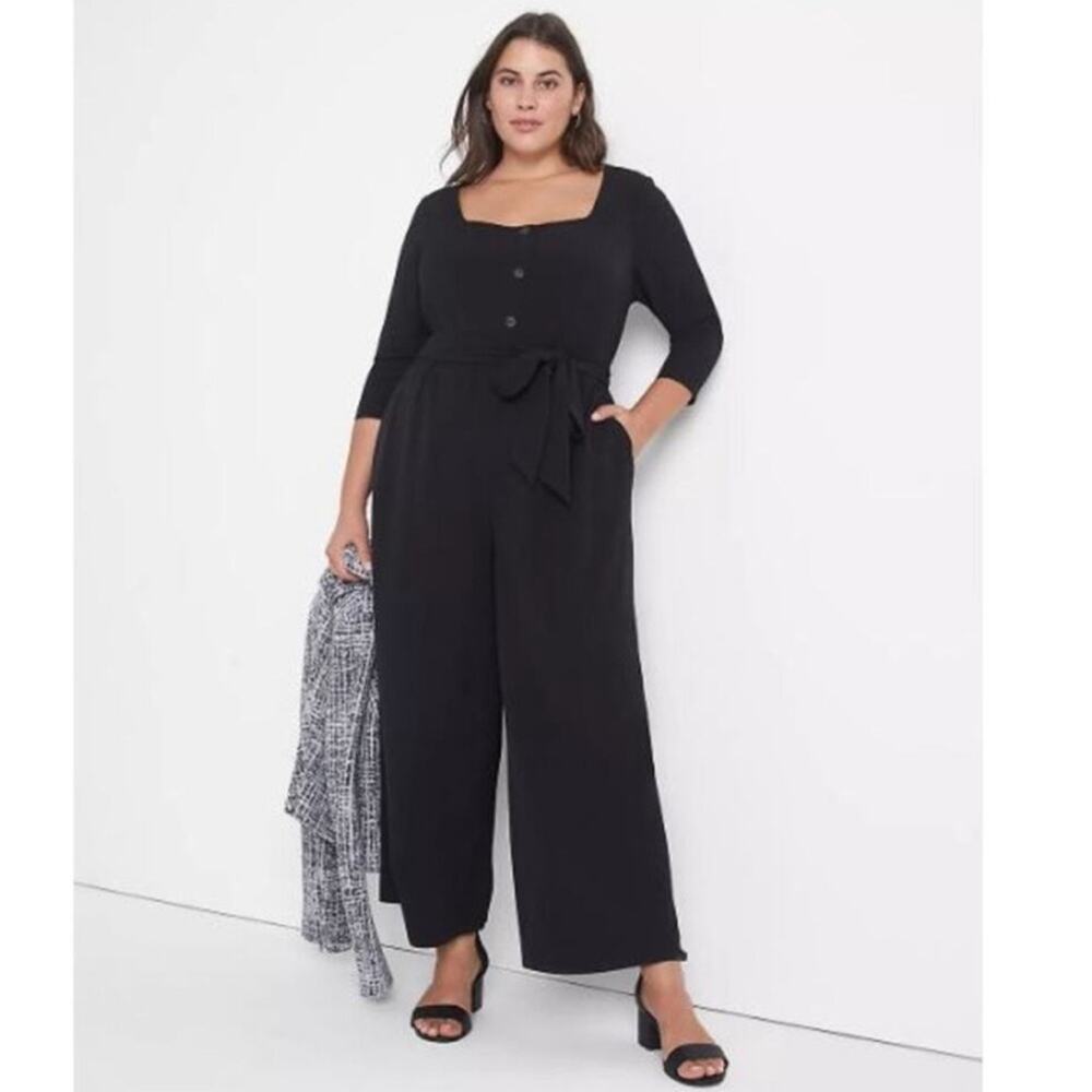 Lane‎ Bryant Womens Jumpsuit Wide Leg Black Square Neck minimalist Plus Size